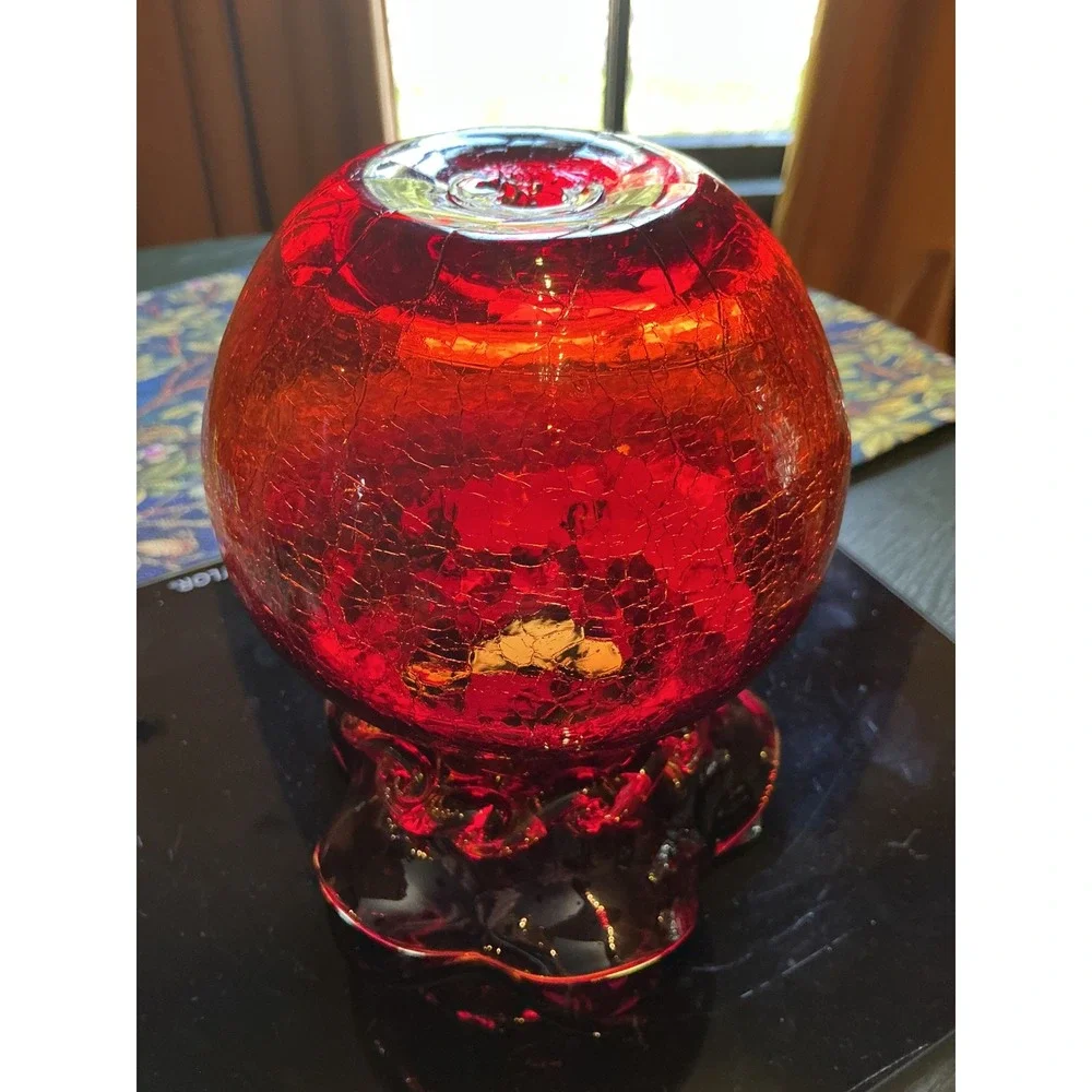 Vintage MCM Amberina Red Crackle Glass 6